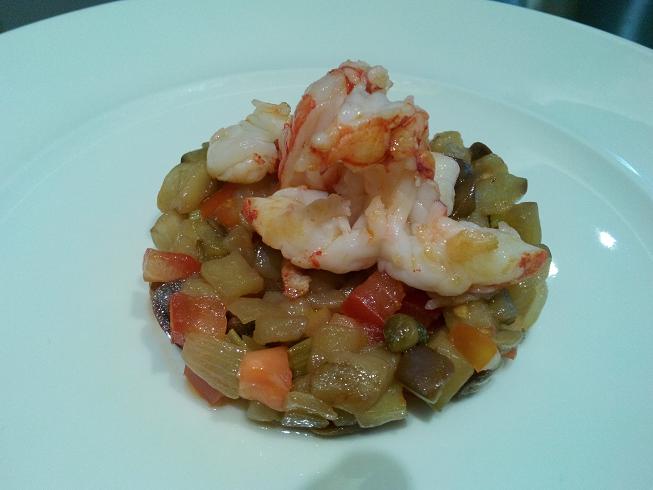 Caponatina di verdure con gamberi