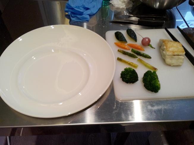 Preparazione del piatto - Branzino con verdure